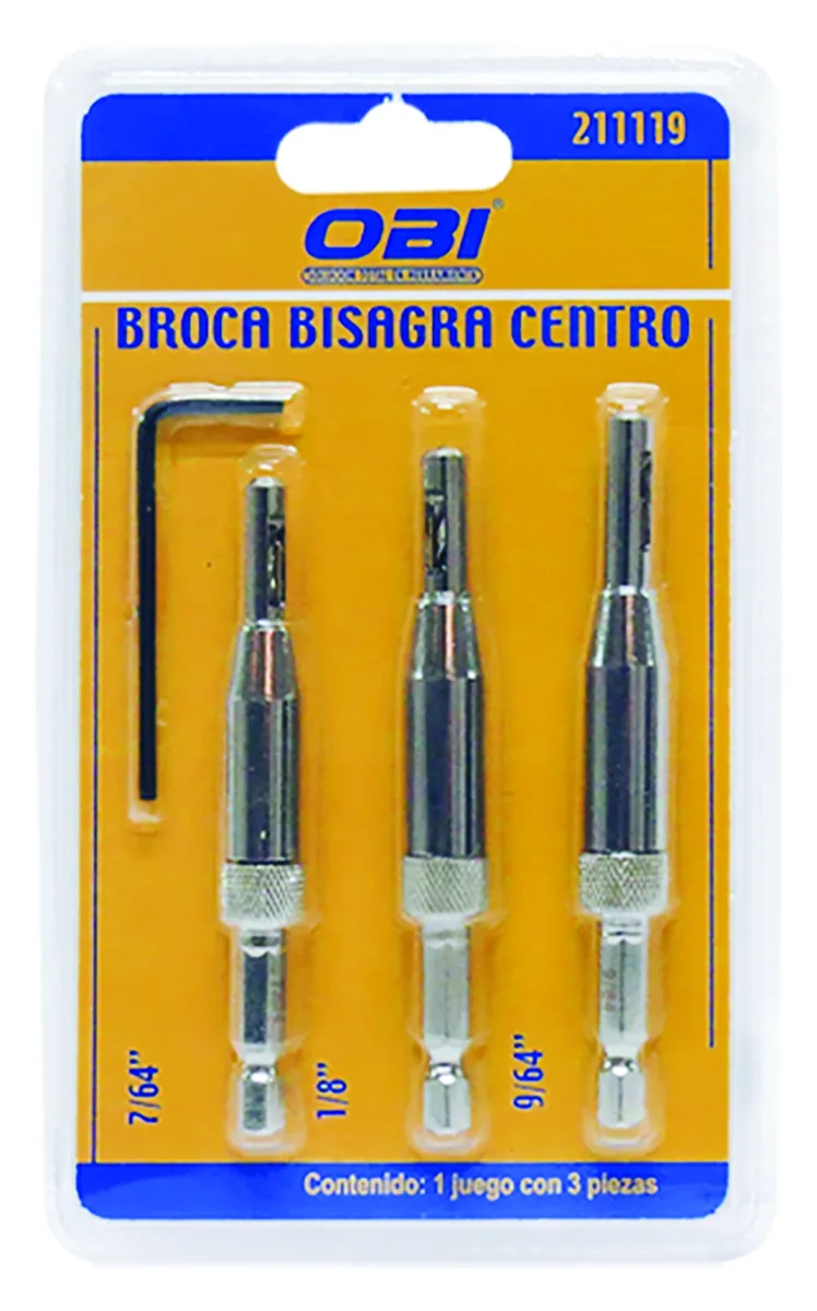 BROCA BISAGRA CENTRO 7/64, 1/8 Y 9/64" JUEGO 3 PIEZAS