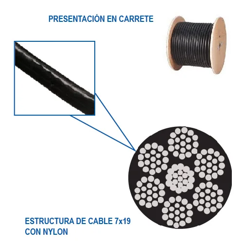 ESLINGA C/NYLON 7x19 3/16-1/4" y 150 m NEGRO P/16.1 kg