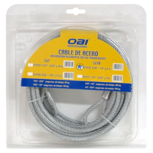CABLE C/PVC BLISTER 7x19 3/16-1/4" 8 m C/1170 kg "X"