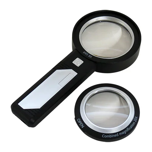 LUPA COMB LED&UV 8x&20x 65mm&50 mm RECARGABLE USB